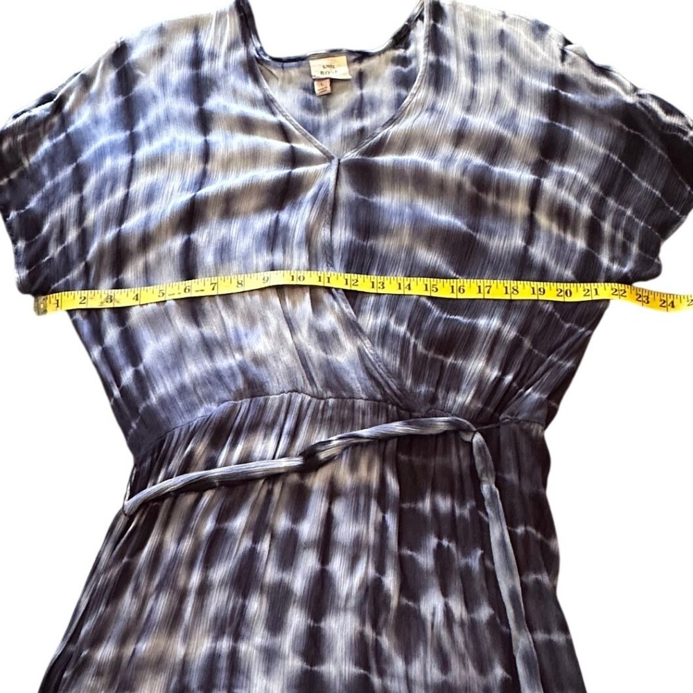 Knox Rose Rayon Blue White Tie Dye V-Neck Maxi Dress Short Sleeve Boho Belted - Picture 13 of 13